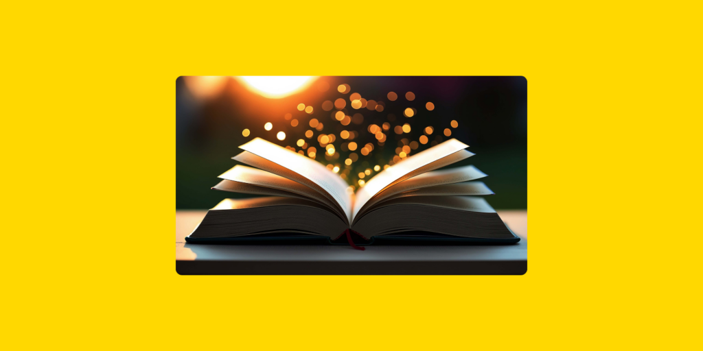 Livre ouvert illuminé par des éclats de lumière dorés, illustrant la puissance du storytelling en fundraising.