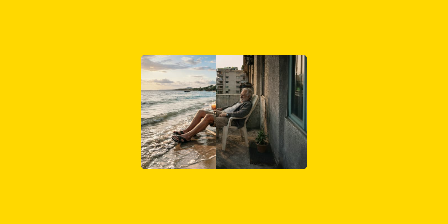 Homme âgé assis face à la mer, entre paysage naturel et environnement urbain, illustrant les enjeux liés au vieillissement et au cadre de vie.