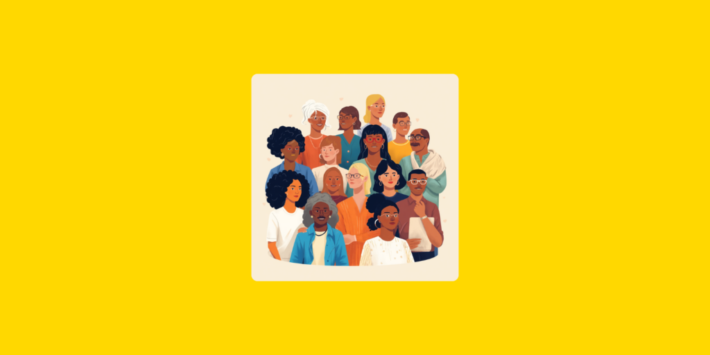 Illustration d’un groupe de personnes diverses représentant la diversité et l’égalité de genre dans la société.